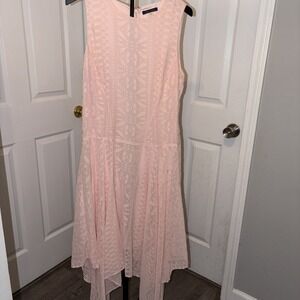 Tommy Hilfiger Moroccan Burnout Dress Pink Sleeveless Midi Handkerchief Hem 10